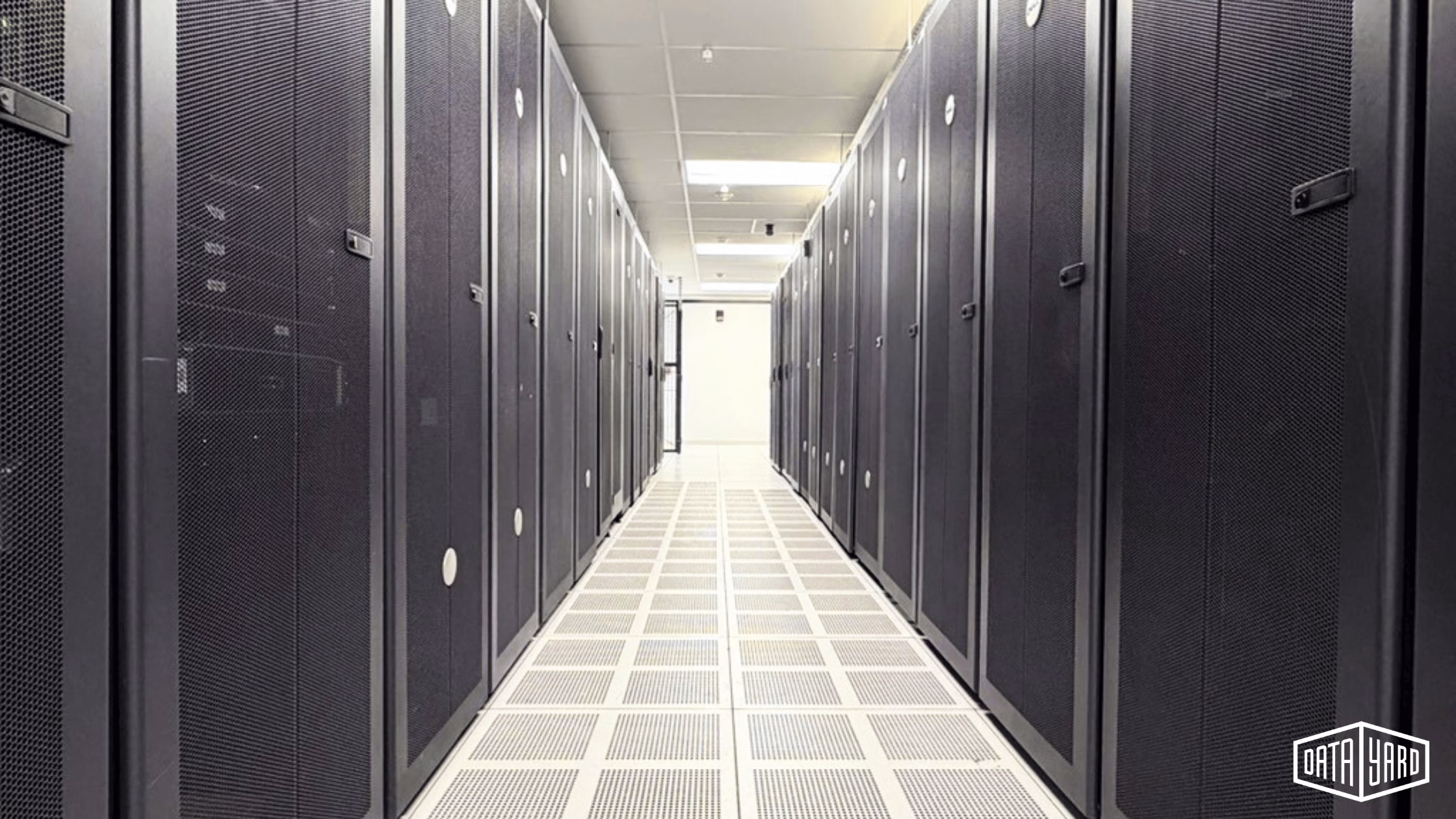 Secure colocation data center with server racks, redundant power, and cooling
